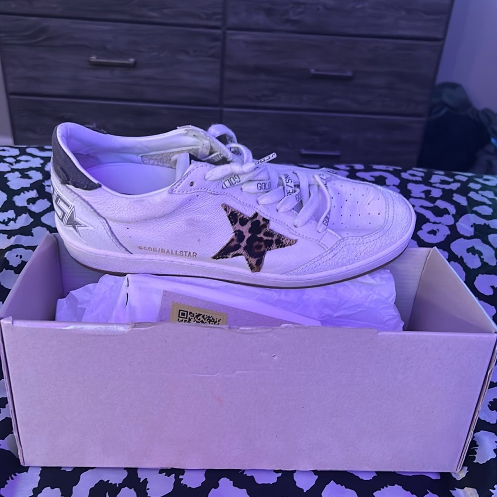 Golden Goose White Sneakers with Leopard Star